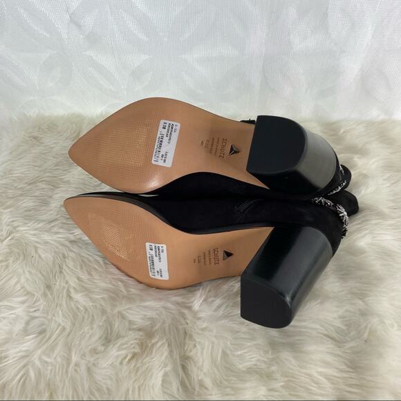 Schutz Teia Embellished Harness Suede Black Ankle Boots Size 6.5 - Picture 13 of 16